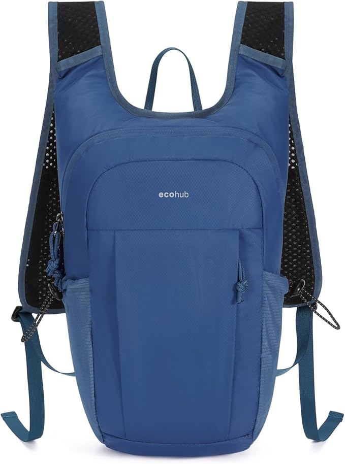 ECOHUB 15L Lightweight Packable Hiking Backpack for Travel, Small Daypack with Chest Strap & Phone Pocket, Water Resistant Foldable Backpack for Men Women