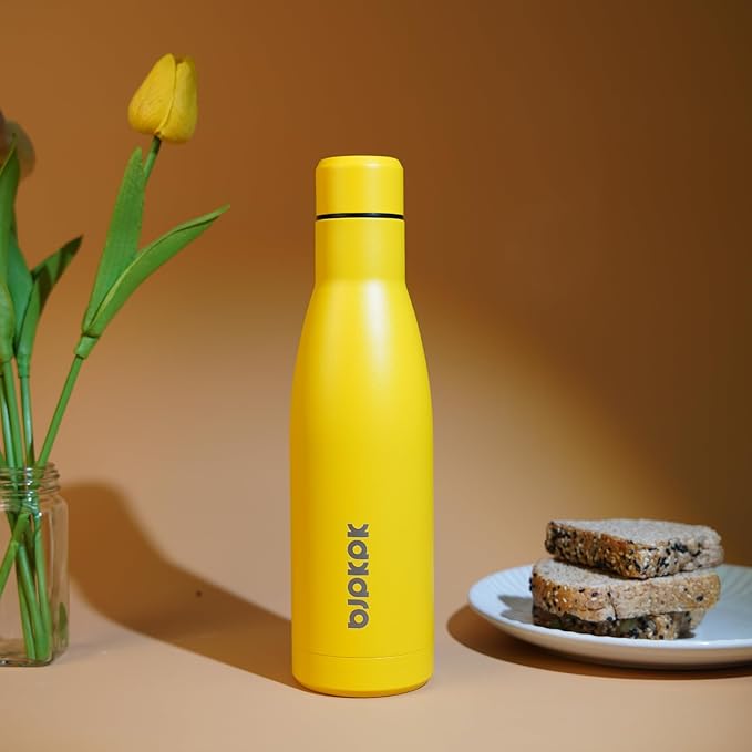 BJPKPK 17oz Insulated Water Bottles Stainless Steel Sports Water Bottles Keep Cold and Hot for Travel Dishwasher Safe,Yellow