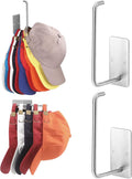Hat Racks for Baseball Caps 2 Pack, Stainless Steel Adhesive Hat Hanger Hooks Holder for Wall, Multi-Purpose Strong Hook Organizer Can Hold More Than 10 Hats for Door/Closet