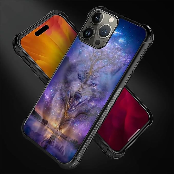 for iPhone 16 Pro Max Case, Wolves in The Woods Pattern Graphic Design Girl Boy Soft Silicone Hard Acrylic Shock Protection for iPhone 16 Pro Max