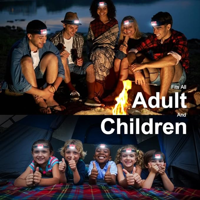 8 Pack Led Headlamp for Adults and Kids, 1.1oz/31g COB Flood Light Ultra Bright Head Lamp with 3 Modes 24 AAA Batteries, Waterproof Work Flashlight for Family Camping Running Reading Hiking