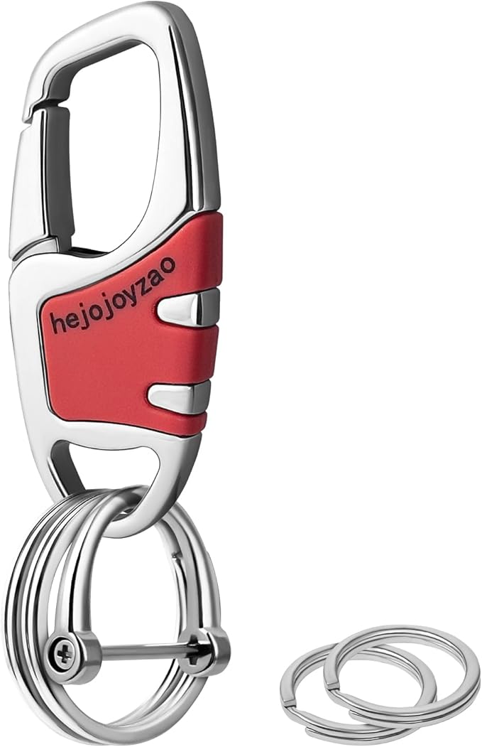 Keychain with Carabiner Clip, 4 Heavy Duty Key Rings and D Ring for Men's Car Key Fob Holder Fits Belt Loops