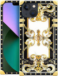 Compatible with iPhone 13 Case, Gold Grain Flowers Luxury Golden Decoration for Girl Women Soft TPU Shockproof Protective Hard PC Back for iPhone 13