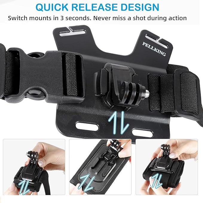 Accessories Kit for Insta360 One X5/X4/X4 Air/X3/X2, One R, X and GoPro Hero 9,New Quick Release Head Strap Mount + Chest Mount Harness + Backpack Strap Clip + 360°Rotating Wrist Strap