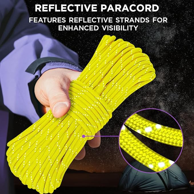 TECEUM Reflective Paracord Rope 1000 – 1000ft/200ft/100ft/50ft – 40+ Colors – Glow in The Dark – para Cord – Utility Rope for Survival, Hunting & Camping Gear – Nylon String, Camping Rope, Tent Cord