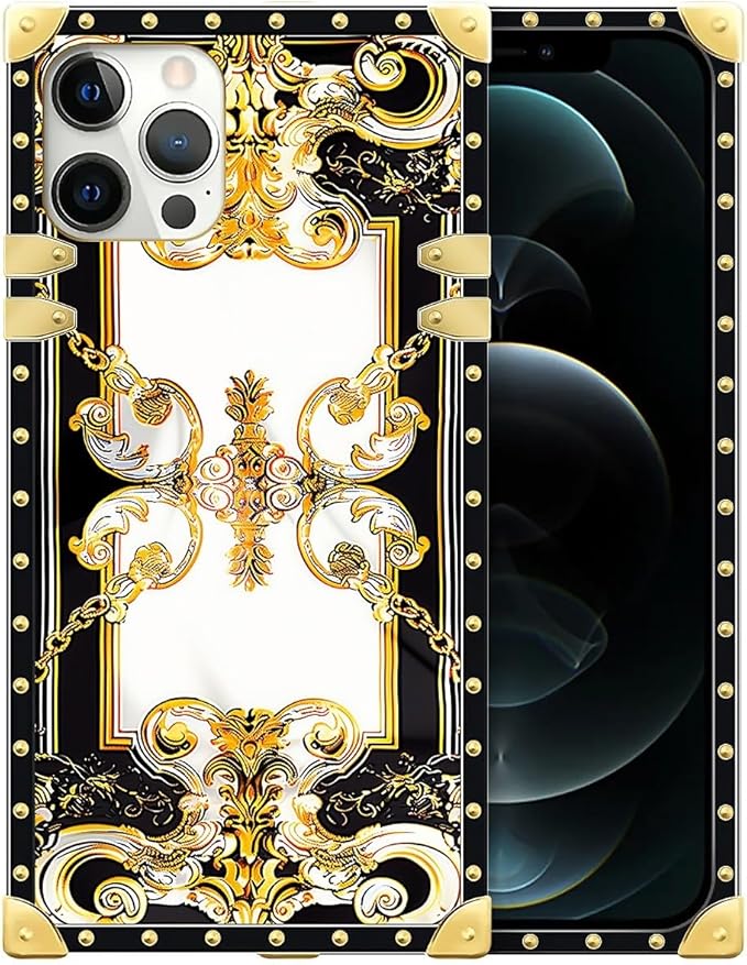 Compatible with iPhone 12 Pro Max Case, Gold Grain Flowers Luxury Golden Decoration for Girl Women Soft TPU Shockproof Protective Hard PC Back for iPhone 12 Pro Max
