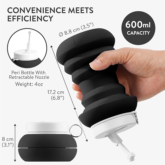Cynpel Foldable Peri Bottle - Compact Leak-Proof Portable Travel Bidet Sprayer - Ideal for Postpartum Care Perineal Spray Wash & Personal Hygiene - Jet Spray Portable Bidet - Black