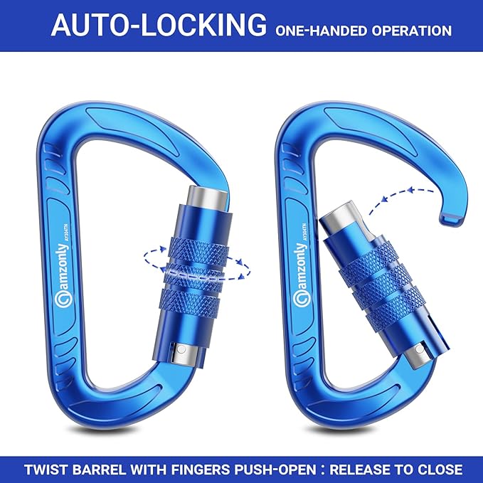 3inch Auto Locking Carabiner Clips Heavy Duty, 12KN /2697lbs Lightweight keychain carabiners, Sturdy Twist Lock Caribeeners for Camping Hiking Hammock Swing Backpack, dog leash and Harness etc