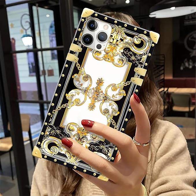 Compatible with iPhone 12 Case, Gold Grain Flowers Luxury Golden Decoration for Girl Women Soft TPU Shockproof Protective Hard PC Back for iPhone 12 Pro