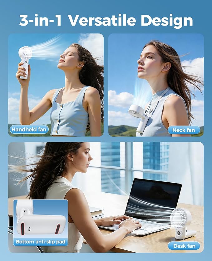 2026 Upgrade 3 In 1 Handheld Portable Turbo Fan with Ice Cooler,Rechargeable 100 Speed Mini Personal Fan 10500 RPM Small Pocket Fans Makeup fan for Outdoor,Office,Camping,Travel-White