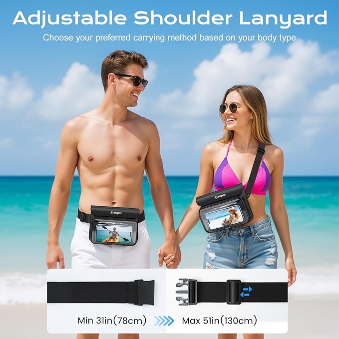IPX8 Waterproof Fanny Pack, [Up to 8.5"] Waist Bag for Women, Floating Phone Pouch Dry Bag for iPhone 17 16 15 Pro Max, Passport, Wallet, Card, Travel Beach Kayaking Boating Essentials, 2 Pack