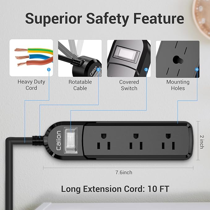 IPX6 Outdoor Power Strip Weatherproof,10 FT SJT 16AWG Extension Cord 3 Wide Outlets 1875W Overload Protection, Waterproof Surge Protector for Office,Dorm Room,Patio,Christmas Lights
