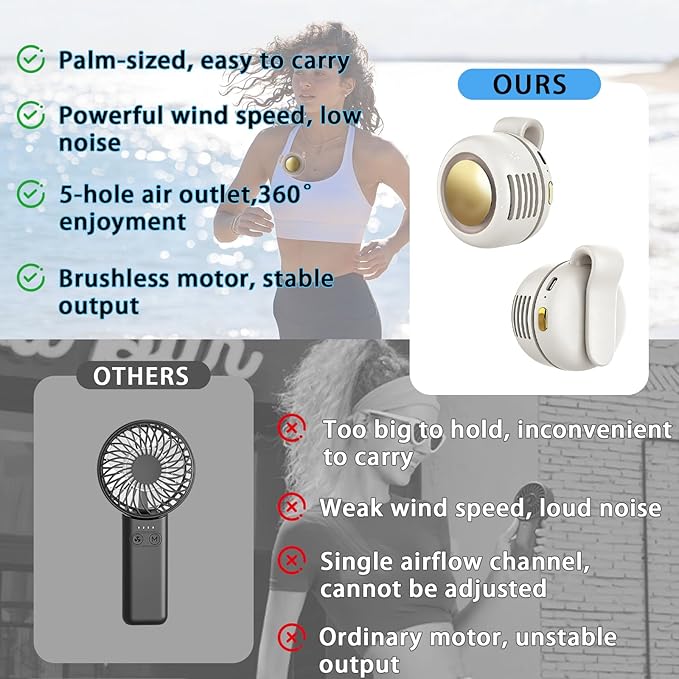 Portable Clip-On Fan, Mini USB Rechargeable 360° Rotatable Fan, 3-Speed Silent Mini Bladeless Fans (White and green)