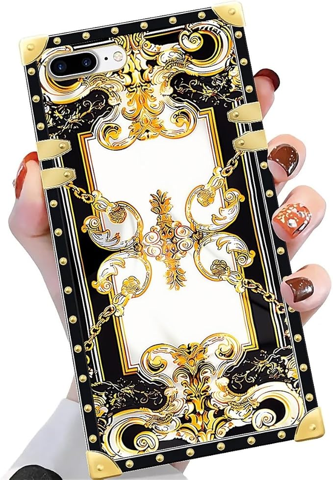 Compatible with iPhone 8 7 SE Case, Gold Grain Flowers Luxury Golden Decoration for Girl Women Soft TPU Shockproof Protective Hard PC Back for iPhone 8 7 SE