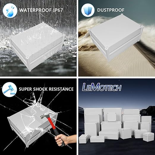 LeMotech Junction Box IP67 Waterproof Dustproof ABS Plastic Project Box for Electrical Outdoor Enclosure Gray 15 x 11 x 7.1 inch (380 x 280 x 180 mm)