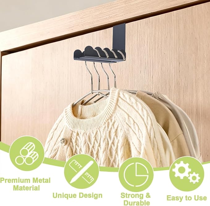 Double-Sided Over Door Coat Rack, 2Pcs Rustproof Iron Door Hooks Over Door Coat Hangers for Saving Home Space(Black)