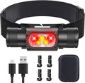 Headlamp Rechargeable, 2000 Lumen Super Bright LED Head Lamps with Red Light, IP67 Waterproof Rechargeable Headlight with 10 Modes, 2600 mAh Battery Powered Head Lights for Adults Outdoor Camping