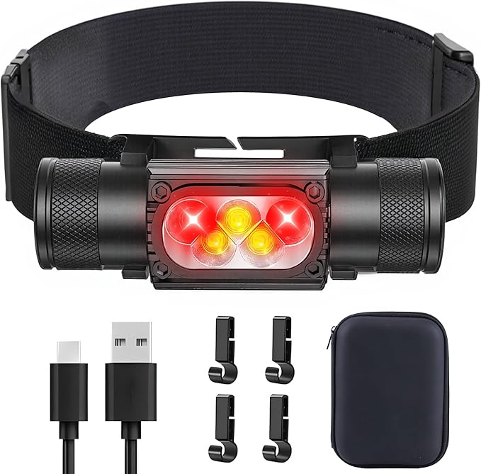 Headlamp Rechargeable, 2000 Lumen Super Bright LED Head Lamps with Red Light, IP67 Waterproof Rechargeable Headlight with 10 Modes, 2600 mAh Battery Powered Head Lights for Adults Outdoor Camping