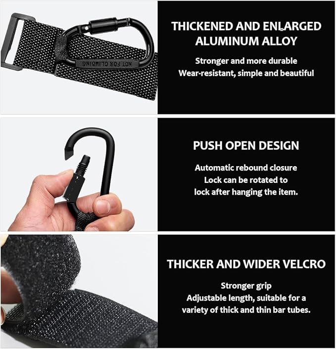 KVAEY 2 Pack Multipurpose Hook for Hanging Helmet, Goggle, Headsets, Durable Carabiners, Roll Bar Accessory Hook Hanger (Black)