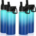 Volhoply 18oz Insulated Water Bottle Bulk 4 Pack,Kids Stainless Steel Water Bottles with Straw Lid,Double Wall Vacuum Metal Cups,Wide Mouth Reusable Sports Flask Keep Hot and Cold(Green Blue,4 Set)