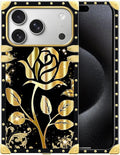 for iPhone 17 Pro Case Luxury Golden Decoration for Girl Women Soft TPU Shockproof Protective Hard PC Back for iPhone 17 Pro Crazy Pattern Shine Gold Rose