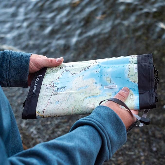 AquaQuest Trail Map Case - 100% Waterproof Document Dry Bag Holder with Clear Window & Lanyard - Black, Yellow, Orange, Blue or Green