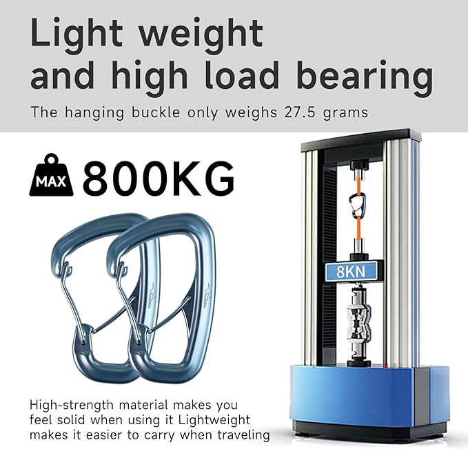 Heavy Duty Carabiner Clip Hook 8KN (1763 lbs), 2 PCS Ultra-Light Aluminum Caribeaners with Double Door D Ring Shape, for Hammock, Camping, Hiking, Backpacking, Dog Leash, Keychain Clip