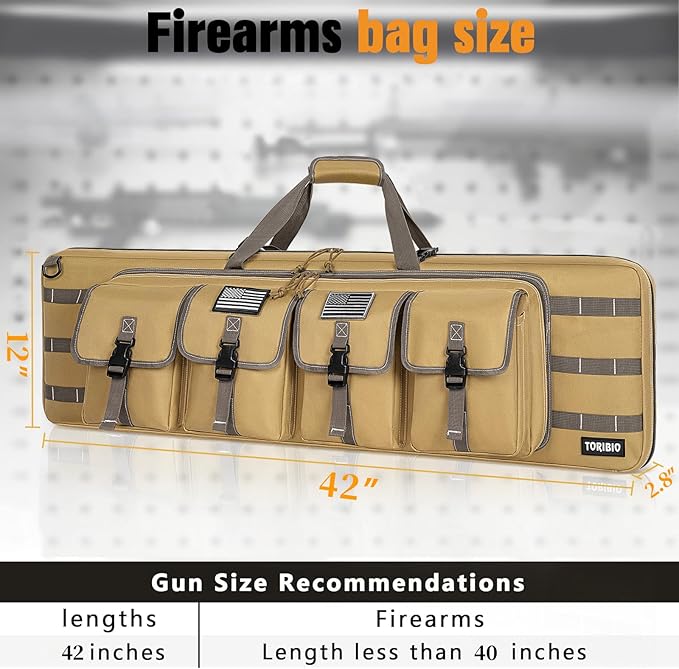 TORIBIO Double Rifle Case Soft Bag 32" 34" 36" 42" 46" 48'' 51“ 55” Gun Case Tactical for Rifle Firearm Storage, Transportation and Hunting Shooting Range, Rifle Backpack
