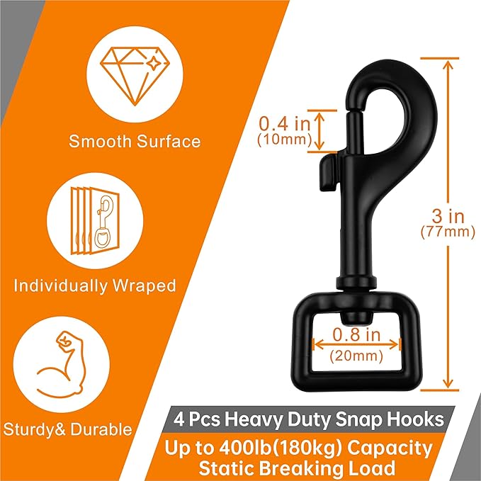 Garwor Heavy Duty Swivel Snap Hooks Black Electrophoresis Coating 3/4" 4 Pcs,Trigger Snaps Dog Leash Hook