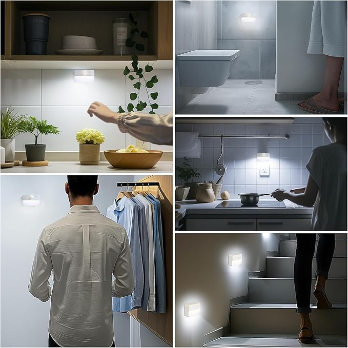 Guankai 3 Pack Motion Sensor Stair Lights for Indoor, Wireless RGB Battery Operated Night Light, Led Stick On Hallway Closet Under Cabinet Step Portable Lamp for Bedroom Kitchen Bathroom