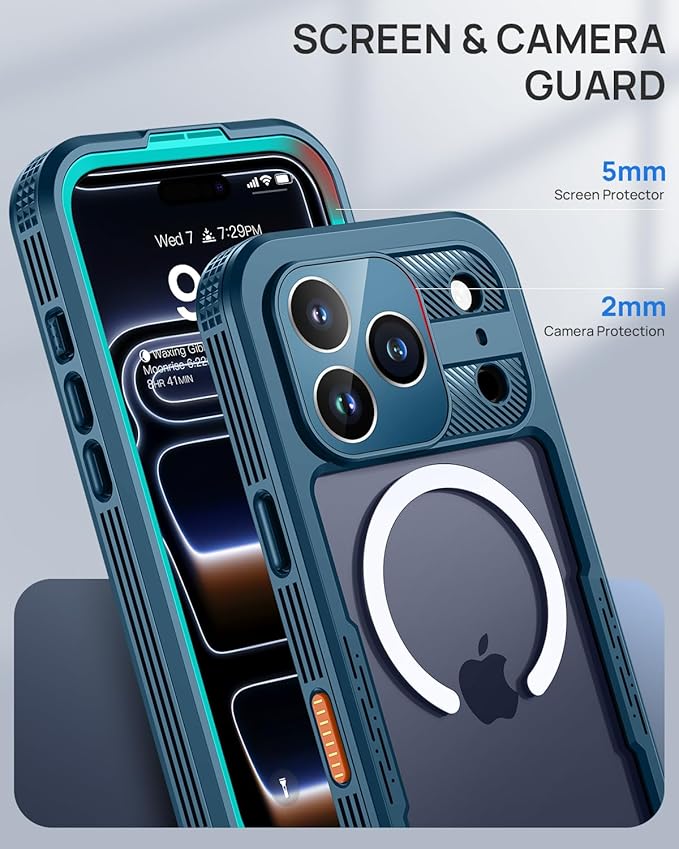 Lanhiem Magnetic for iPhone 17 Pro Case, IP68 Waterproof, Dustproof, Compatible with Magsafe, Built-in Screen Protector, Full Body, Heavy Duty, Rugged Phone Cover, 6.3 inch, Blue