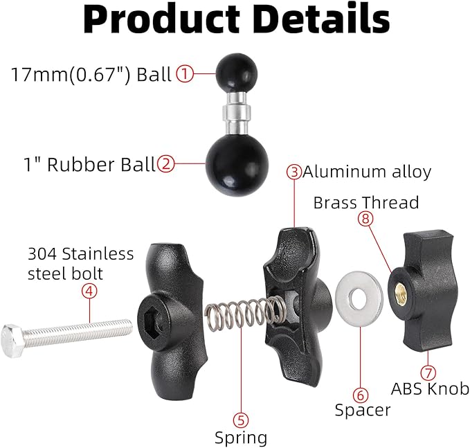 1" to 17mm Ball Adapter with 2.36" Short Double Socket Arm, Compatible with RAM B Size Mounts, Suitable for Garmin GPS Mount and 17mm Swivel Ball Mounting Phone Holders