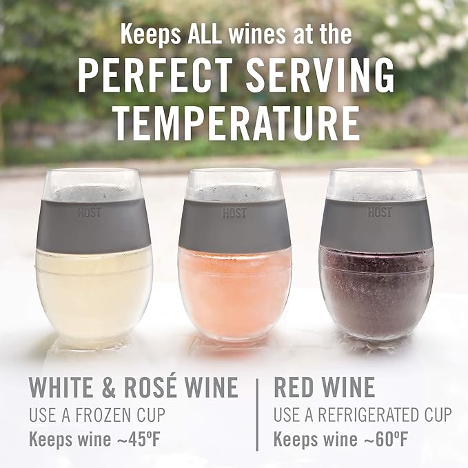 Host Cooling Wine Freeze Cup with Lid, Set of 2 Plastic Double Wall Insulated Wine Tumbler Drink Cups with Freezing Gel for Red and White Wine, Coral