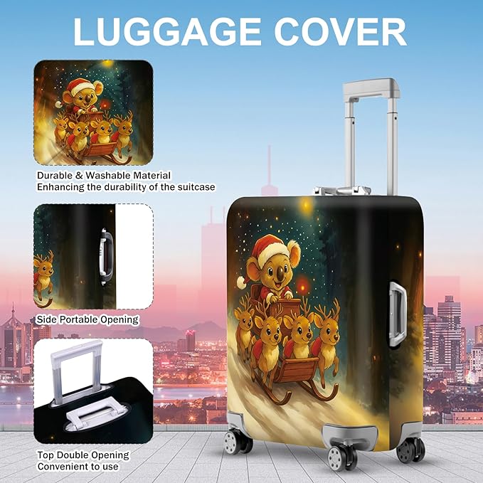 ANNA QUEEN Christmas Koala Luggage Cover, Cute Santa Koala with Reindeer Suitcase Protector, Washable Stretchable Travel Sleeve for 28-30 Inch Luggage