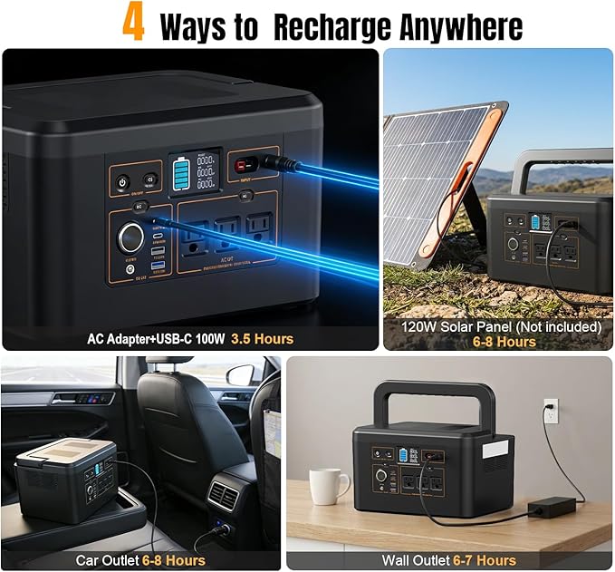 Portable Power Station 650W (1200W Peak), 576Wh Solar Generator, LiFePO4 Battery 3.5 Hour Fast Charging, Solar Generator for Home & Emergency Backup, Hurricane, CPAP (Solar Optional)