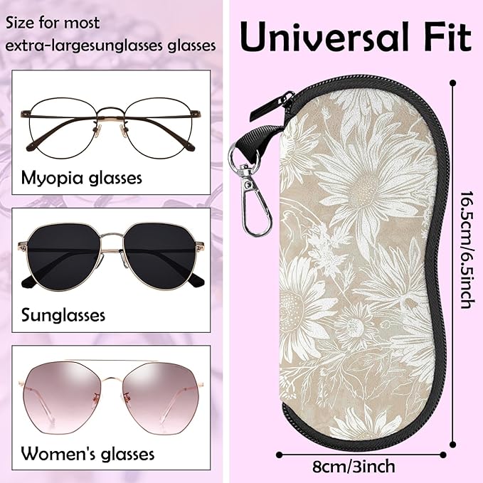 Glasses Case Sunglasses Eyeglass Soft Case Zipper Light Neoprene Pouch with Metal Belt Clip Aesthetic Cute Women Men