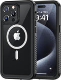 Lanhiem Magnetic for iPhone 15 Pro Case, Waterproof Dustproof Cover [Built in Screen Protector] [Compatible with MagSafe], Full Body Heavy Duty Phone Case for iPhone 15 Pro - 6.1” (Black)