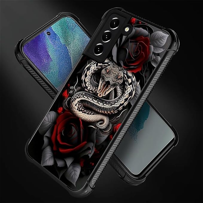 for Samsung Galaxy S21 FE Case, Entwined Rose Snake Pattern Graphic Design Girl Boy Soft Silicone Hard Acrylic Shock Protection for Samsung Galaxy S21 FE