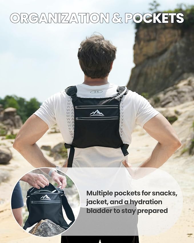 Zelvot Running Vest with 1L Water Bladder, USA Original Patent, Adjustable Reflective Running Hydration Vest, Lightweight Chest Pack for Men Women for Hiking, Cycling (Black, M/L)