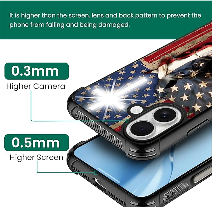 for iPhone 17 Case,for MagSafe Graphic Design for Girl Boy Soft Silicone Hard Acrylic Shock Protection Designed for iPhone 17 Red American Flag Horse Cross Pattern