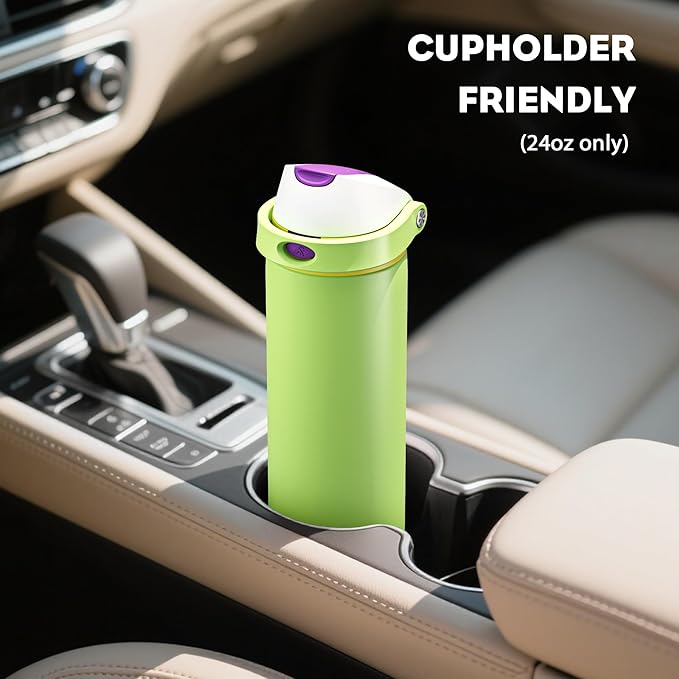 POWCAN 24 oz Insulated Water Bottle: 2-in-1 Push-Button Spout & Quick-Flip Straw, Leakproof, Cold 24Hrs, Lockable, Fits Car Cup Holder, Stainless Steel Cup for Sports, Travel, Daily Use (Scare School)