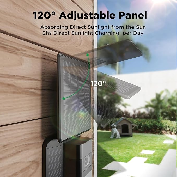 QIBOX Solar Charger Compatible with Ring Video Doorbell 4/3/3 Plus/Battery Doorbell Plus, Waterproof Continuously Solar Panel, Adjustable Panel