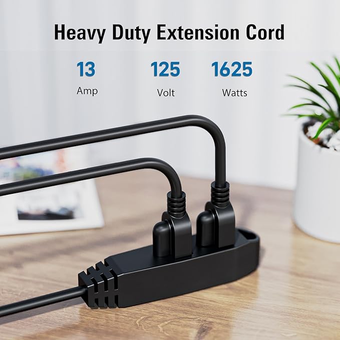 K KASONIC - 50-Feet 3 Outlet Extension Cord, ETL/UL Listed, 16/3 SJTW 3-Wire Grounded, 13 Amp 125 V 1625 Watts, Multi-Outlet Indoor/Outdoor Use, Black