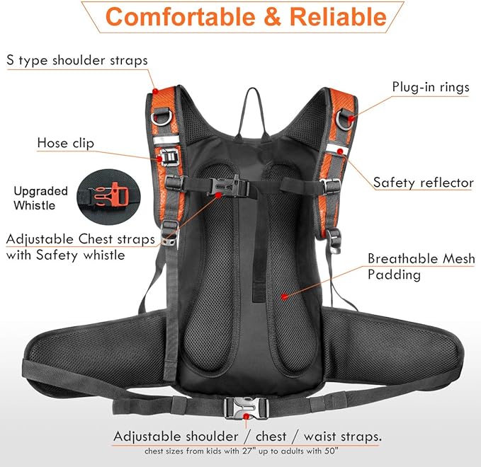 Mothybot Insulated Hydration Backpack Pack with 3L BPA Free Leak Proof Water Bladder, Large Storage Lightweight Hiking Daypack with Waist Pouches & Cooler Layer, for Running, Biking, Camping, Festival