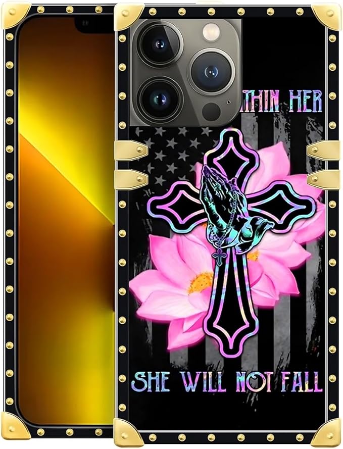 Compatible with iPhone 13 Pro Max Case, Praying Cross Hands Luxury Golden Decoration for Girl Women Soft TPU Shockproof Protective Hard PC Back for iPhone 13 Pro Max