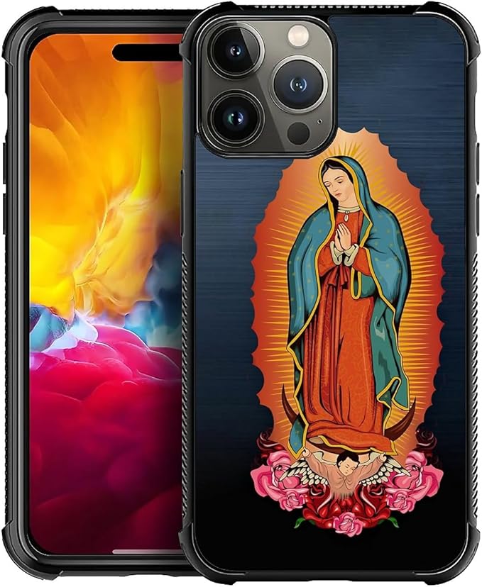 for iPhone 15 Pro Case, Red Virgen Guadalupe Pattern Graphic Design Girl Boy Soft Silicone Hard Acrylic Shock Protection for iPhone 15 Pro