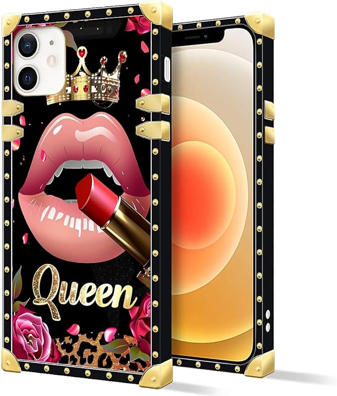 Compatible with iPhone 11 Case, Glitter Red Rose Queen Leopard Lipstick Luxury Golden Decoration for Girl Women Soft TPU Shockproof Protective Hard PC Back for iPhone 11