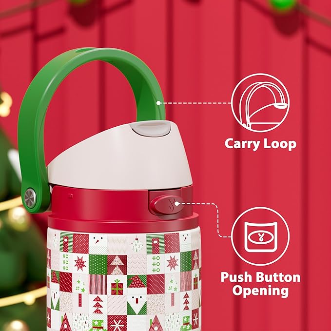 24 oz Insulated Water Bottle for Christmas: Meoky Stainless Steel Xmas Water Bottle with 2-in-1 Straw and Spout Lid - Leak Proof, Fits in Car Cup Holder, BPA-Free for Women Men, Santa Wishes