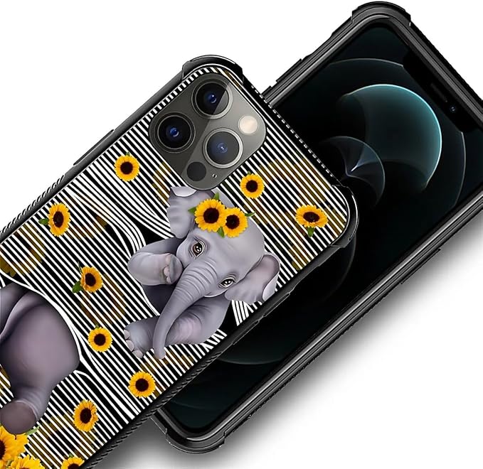 for iPhone 11 Pro Case, Cute Little Elephant Sunflower White Line Art Pattern Made of Soft Silicone Hard Acrylic Shock Protection for iPhone 11 Pro