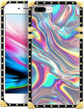 Compatible with iPhone 8 Plus 7 Plus Case, Holographic Abstract Iridescent Textures Luxury Golden Decoration for Girl Women Soft TPU Shockproof Protective Hard PC Back